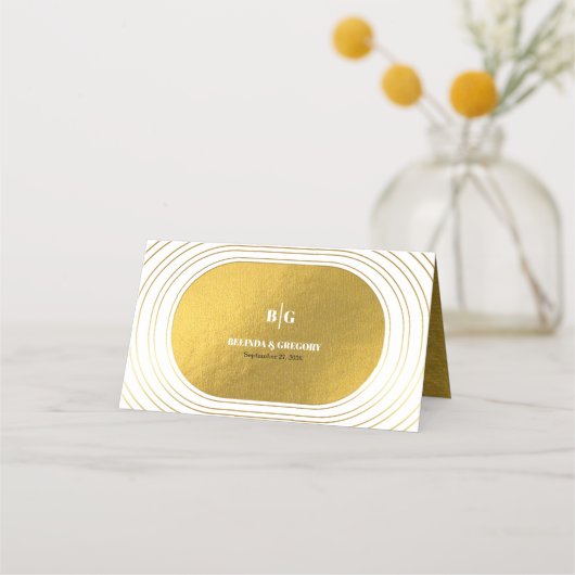 Wit en goud Modern minimalistische wapenweddenscha Plaatskaartje (Achterkant)