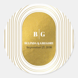 Wit en goud Modern minimalistische wapenweddenscha Ronde Sticker