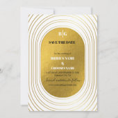 Wit en goud Modern minimalistische wapenweddenscha Save The Date (Voorkant)