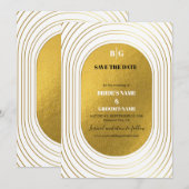 Wit en goud Modern minimalistische wapenweddenscha Save The Date (Voorkant / Achterkant)