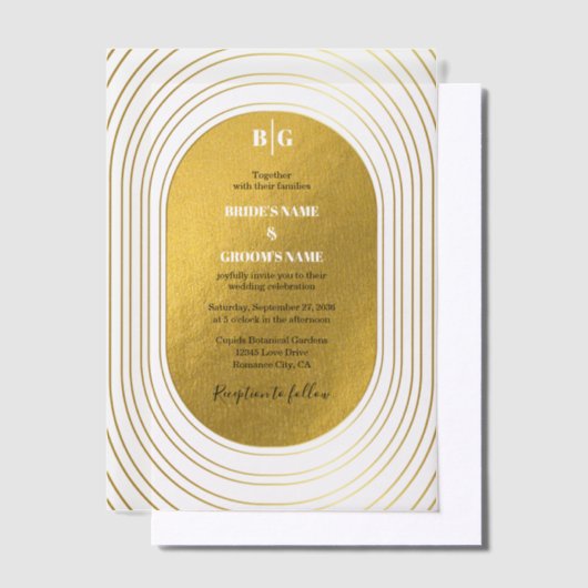 Wit en goud Modern minimalistische wapenweddenscha Vellum Uitnodigingen (Offset)