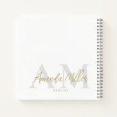 Wit en Goud Moderne Douanemonogram Minimalist Notitieboek (Achterkant)