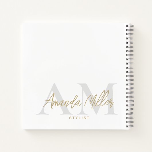 Wit en Goud Moderne Douanemonogram Minimalist Notitieboek (Achterkant)