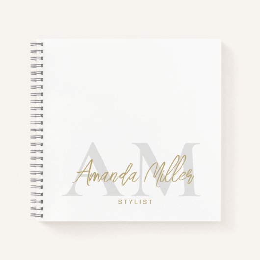 Wit en Goud Moderne Douanemonogram Minimalist Notitieboek (Voorkant)