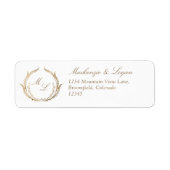 Wit en Goud Monogram Bruiloft Retouradres Etiket (Voorkant)