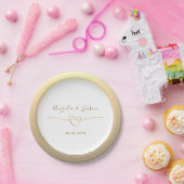 Wit en Goud Monogram Hart Wedding Papieren Bordje (Feest)