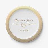 Wit en Goud Monogram Hart Wedding Papieren Bordje (Voorkant)