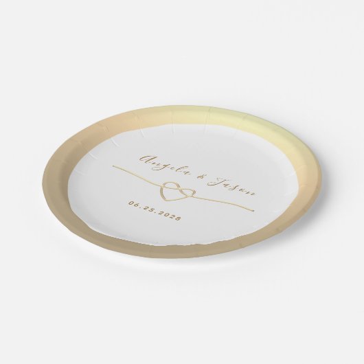 Wit en Goud Monogram Hart Wedding Papieren Bordje (Gekanteld)