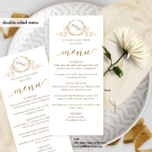 Wit en goud monogram trouw dubbelzijdige menu