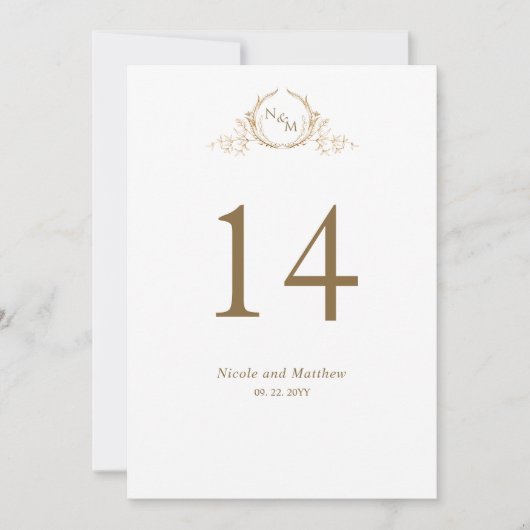 Wit en Goud Monogram Trouwtafel Nummer (Voorkant)