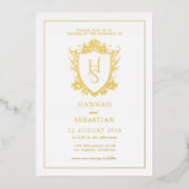 Wit en Goud Oud Geld  Crest Wedding Folie Uitnodiging (Voorkant)