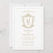 Wit en Goud Oud Geld  Crest Wedding Kaart (Voorkant)