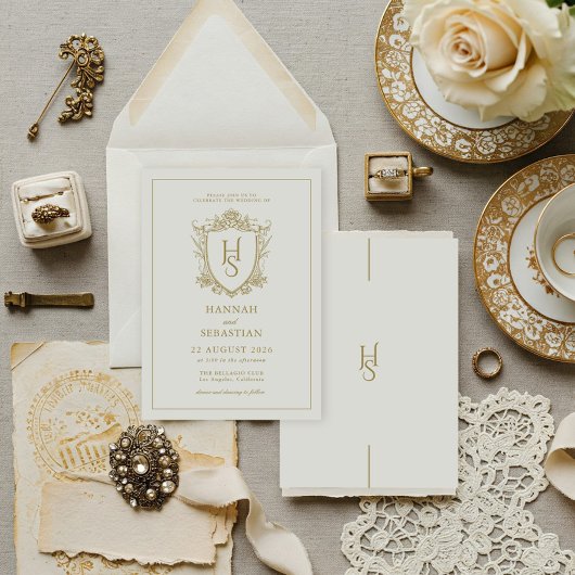 Wit en Goud Oud Geld  Crest Wedding Kaart
