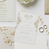 Wit en Goud Oud Geld  Crest Wedding RSVP Kaartje