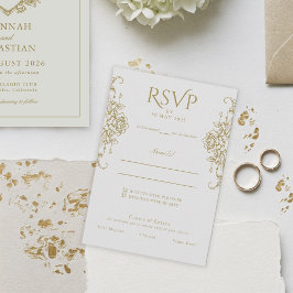 Wit en Goud Oud Geld Crest Wedding RSVP Kaartje