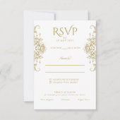 Wit en Goud Oud Geld Crest Wedding RSVP Kaartje (Voorkant)