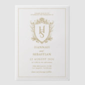 Wit en Goud Oud Geld  Crest Wedding Vellum Uitnodigingen (Voorkant)