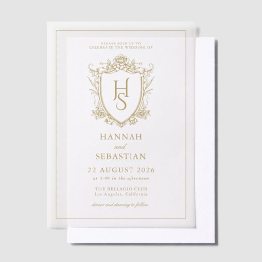 Wit en Goud Oud Geld  Crest Wedding Vellum Uitnodigingen (Offset)
