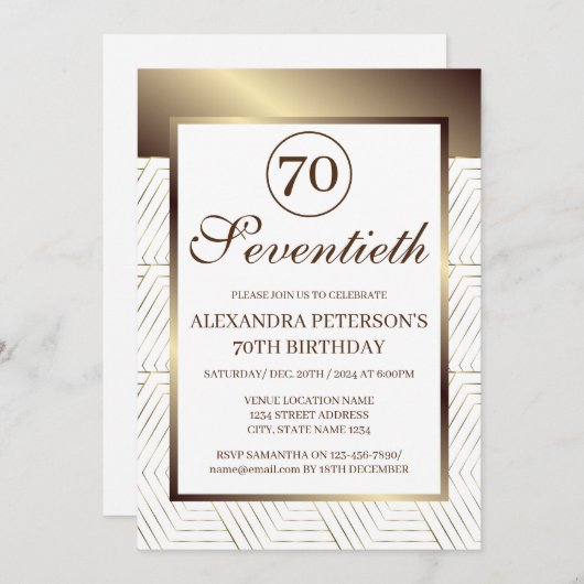 Wit en goud patroon grens verjaardag kaart (Voorkant / Achterkant)