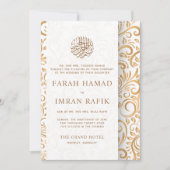 Wit en Goud  Patroon Moslim Bruiloft Kaart (Voorkant)