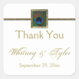 Wit en Goud Peacock Feather Bruiloft Sticker