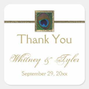 Wit en Goud Peacock Feather Bruiloft Sticker