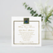 Wit en Goud Peacock Feather Bruiloft Uitnodiging (Staand voorkant)