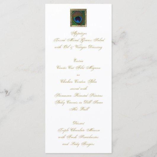 Wit en Goud Peacock Feather Menu Kaart (Achterkant)