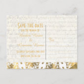 Wit en goud perkament damast save the date aankondigingskaart (Achterkant)
