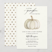Wit en Goud Pompoen Baby shower Invitation Kaart (Voorkant / Achterkant)