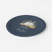 Wit en Goud Pompoen Herfst Oogst Navy Blue Papieren Bordje (Gekanteld)
