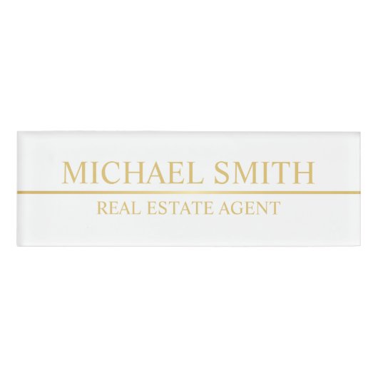 Wit en Goud Professionele Gepersonaliseerde Naambadge (Voorkant)