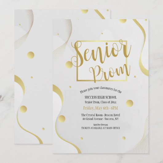 Wit en Goud Prom Kaart (Voorkant / Achterkant)