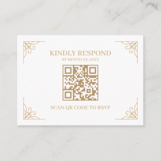Wit en Goud QR Code RSVP Bruiloft Website Informatiekaartje (Voorkant)