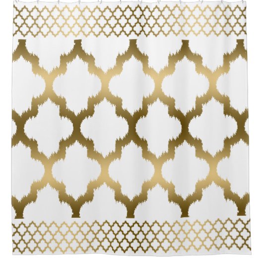 Wit en goud Quatrefoil met rand Douchegordijn (Voorkant)