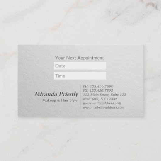 Wit en goud reliëf Teksthaar-stylist Benoeming Afsprakenkaartje (Achterkant)