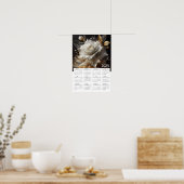 Wit en Goud Roos 2025 Kalender Poster (Keuken)