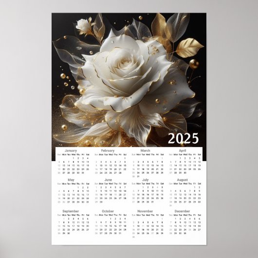Wit en Goud Roos 2025 Kalender Poster (Voorkant)