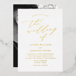 Wit en goud schrift foto bruiloft folie uitnodiging