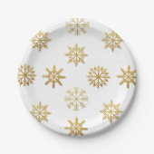 Wit en Goud Sneeuwvlokken Ornament Papieren Bordje (Voorkant)