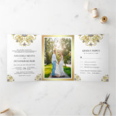 Wit en Goud Traditionele Mandala Indiase bruiloft Drieluik Uitnodiging (Binnen)