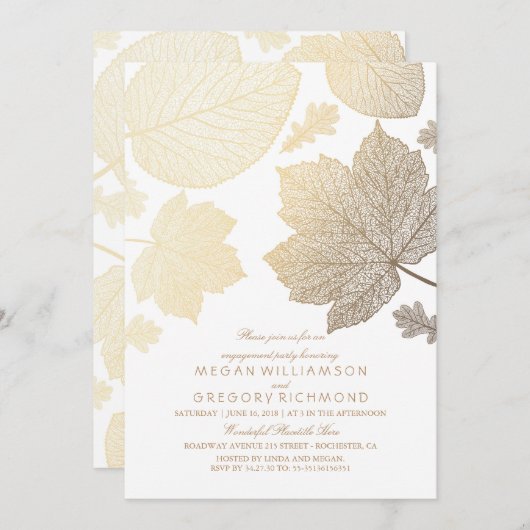 Wit en Goud verlaat Herfst Engagement Party Kaart (Voorkant / Achterkant)
