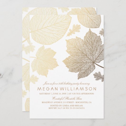 Wit en Goud Verlaat Herfst Verjaardagsfeest Kaart (Voorkant / Achterkant)