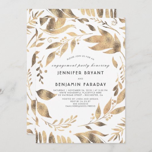 Wit en Goud verlaat Laurel Herfst Engagement Party Kaart (Voorkant / Achterkant)
