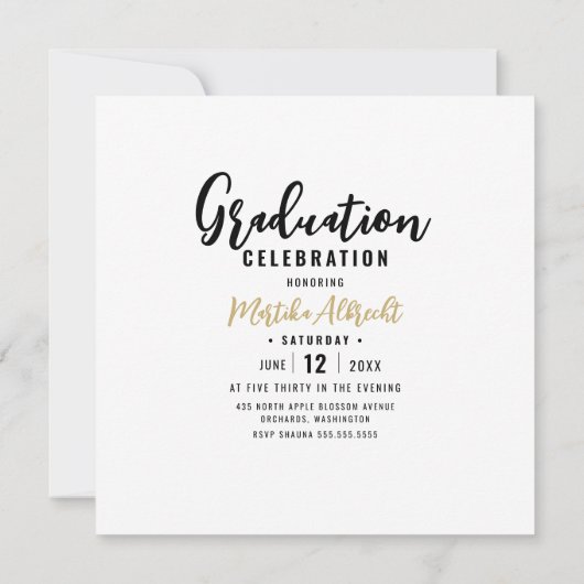 Wit en Goud | Vet Typografie Afstuderen Foto Kaart (Achterkant)