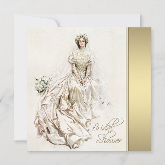 Wit en Goud Vintage Bruidsdouche Kaart (Voorkant)
