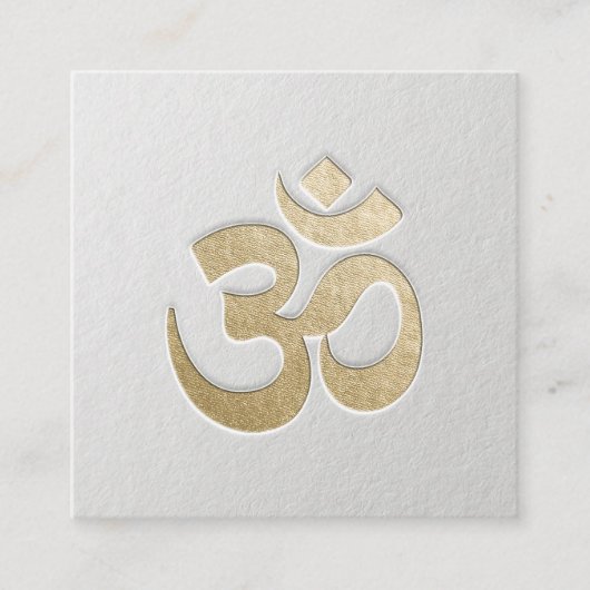 Wit en goud voorzien van de inscriptie OM Symbool Vierkante Visitekaartje (Voorkant)