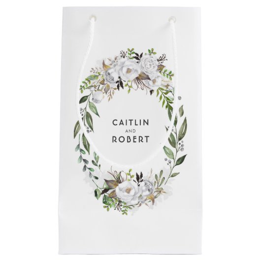 Wit en Goud Waterverf Bloemen Bruiloft Klein Cadeauzakje