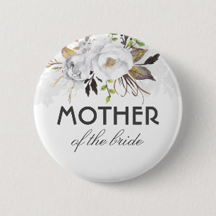 Wit en Goud Waterverf Bloemen Elegante Bruiloft Ronde Button 5,7 Cm