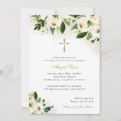 Wit en Goud Waterverf Bloemen Religieus Kruis Kaart (Voorkant)